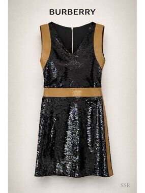 Burberry Oana Tape-Trim Black Sequin Mini Dress Size 6 NWT Party Cocktail